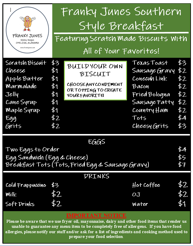 FJ Bfast Menu